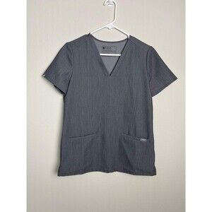 FIGS Shirt Womens XS Gray Tunic V-Neck Pockets Stretch Short Sleeve Tagless
